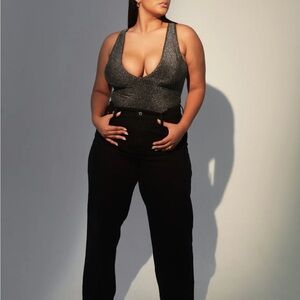 Klassy Network Sparkle V-Neck Tank Bodysuit in Black